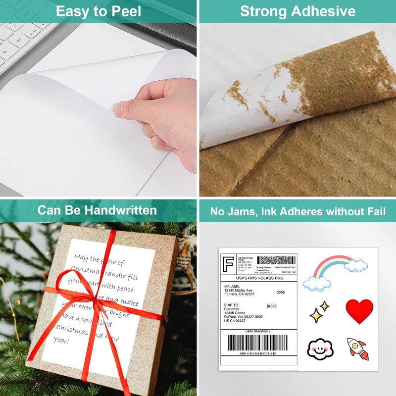 MFLABEL Half Sheet Shipping Labels - 100 Self Adhesive Sticker Sheets for Laser & Inkjet Printers, Waterproof & Smudge-Free, with 12 Free Fragile Labels for Packaging, Shipping and Crafting - Image 4